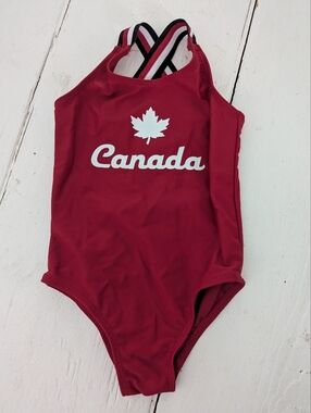 Kids Red Canada Graphic Swimsuit